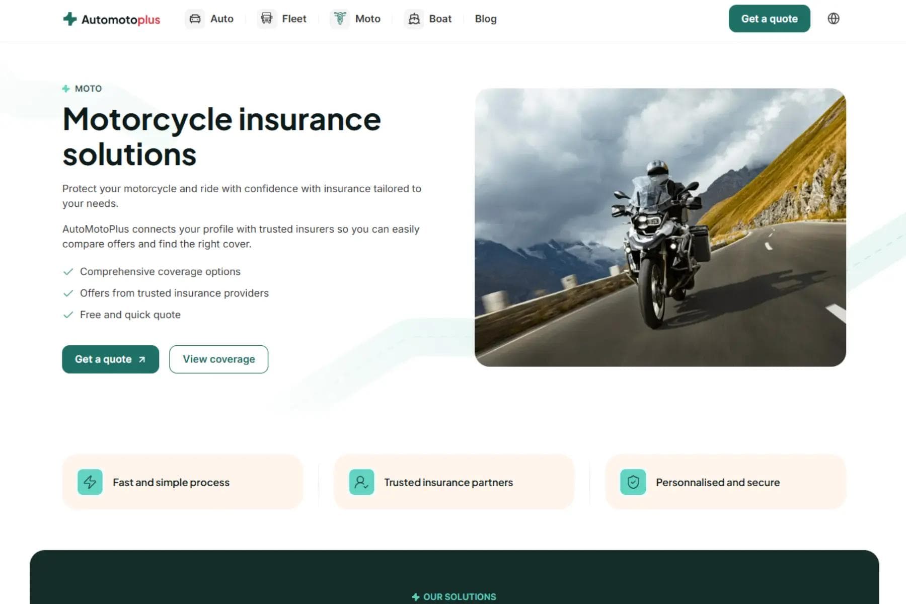 AutoMotoplus's dashboard showing its motorcycle insurance solutions AutoMotoplus's dashboard showing its motorcycle insurance solutions